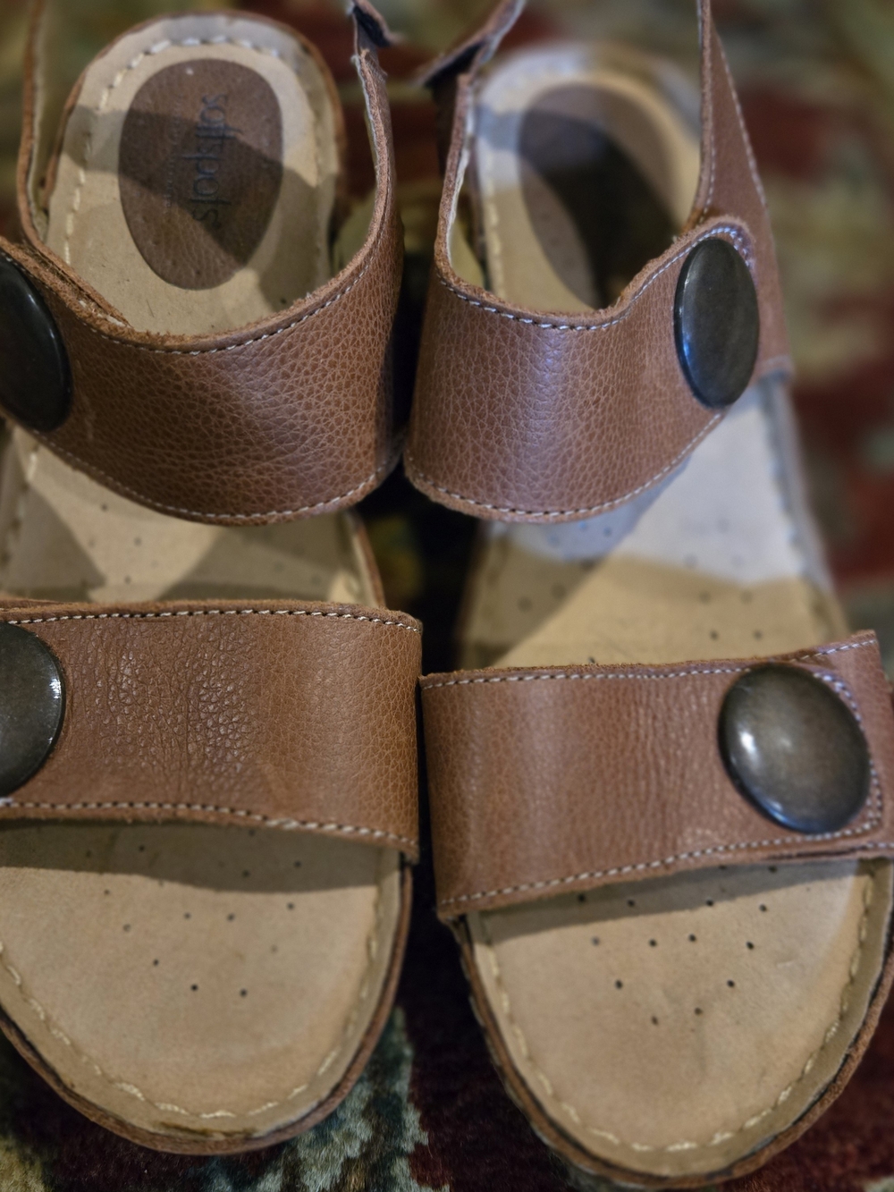Softspots Tan and Brown Leather Slip-On Sandal